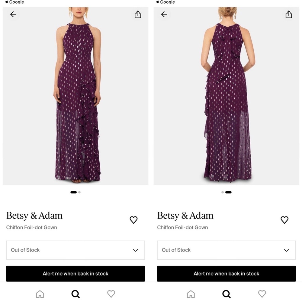 Betsy & Adam Plum Chiffon Gown with Gold Dots